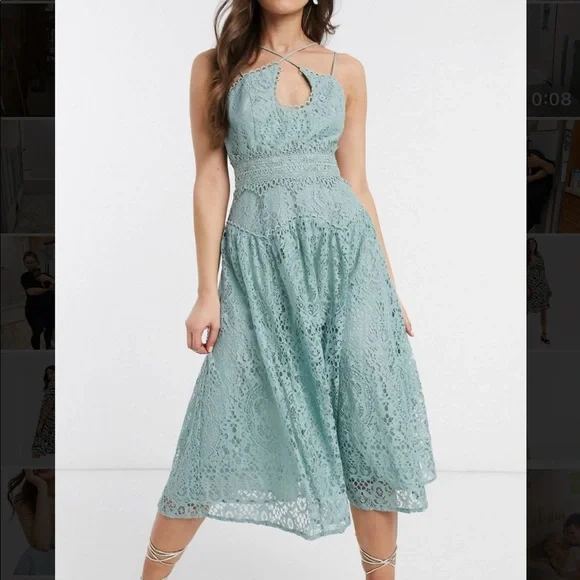 ASOS Design cami strap midi prom dress in lace with circle trims-Multi